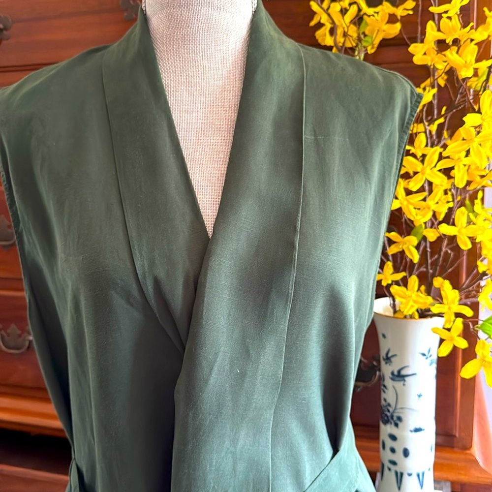 Zara Belted Midi Dress Bottle Green Size Large